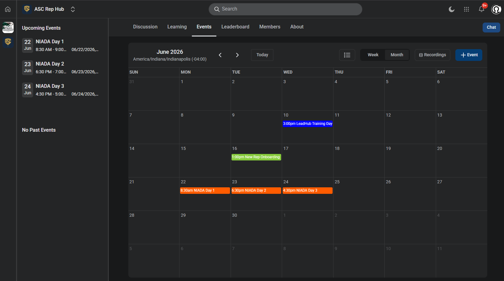 ASC Rep Hub events calendar