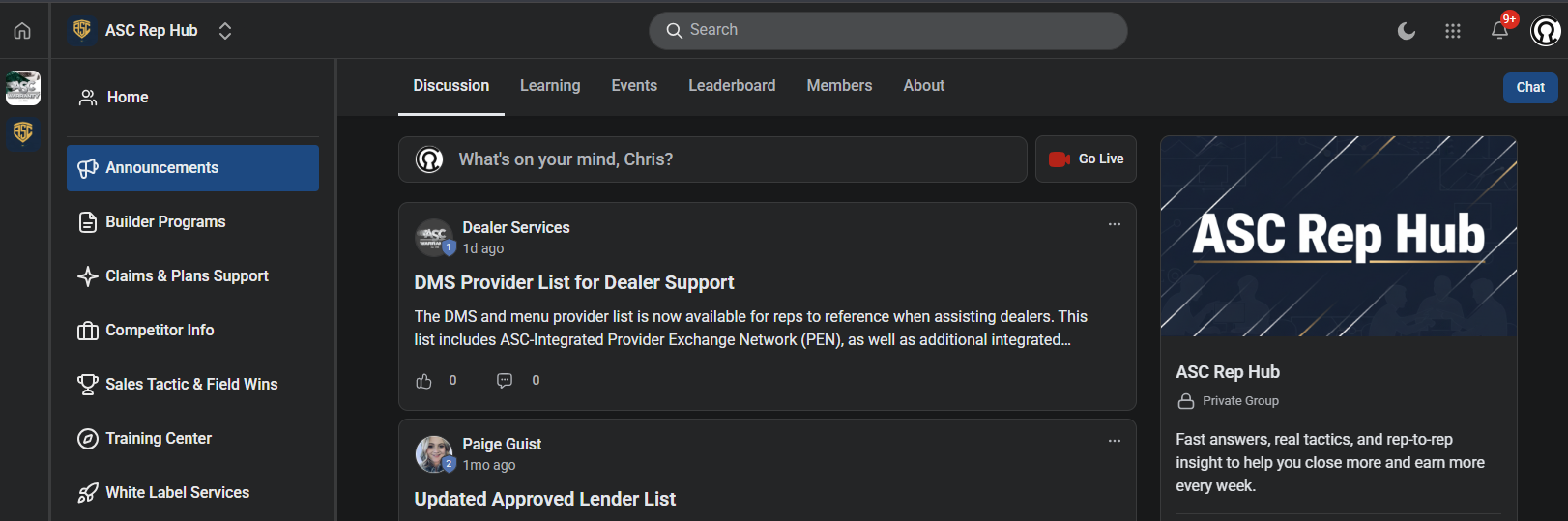 ASC Rep Hub discussion feed